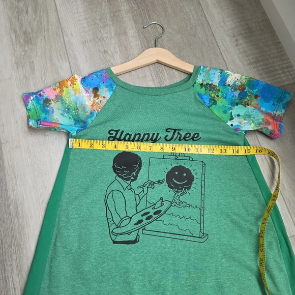 Bob Ross Happy Tree Graphic Tee Tie Dye Sleeve Top - Picture 7 of 9
